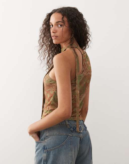 Reclaimed Vintage halterneck scarf top in boho tile print, 4 of 4