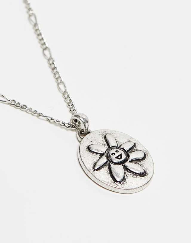 Reclaimed Vintage happy sun pendant necklace in silver