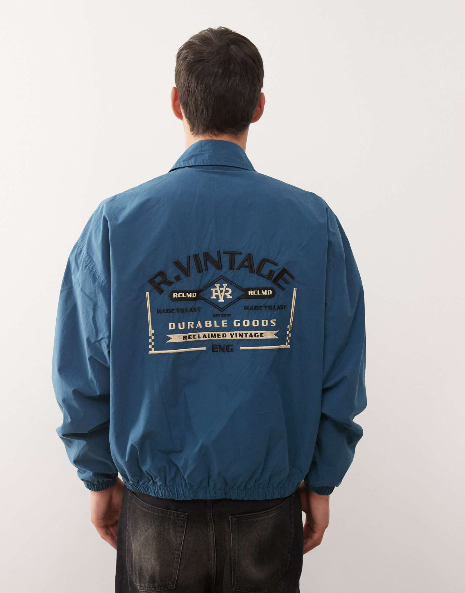 Восстановленная винтажная куртка-бомбер Harrington с вышивкой на спине чернильно-синего цвета 