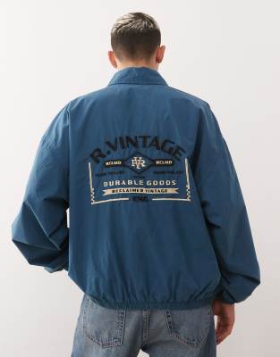 Reclaimed Vintage Harrington Coach Jacket With Back Embroidery In Blue