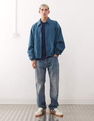 Reclaimed Vintage Harrington Coach Jacket With Back Embroidery In Blue