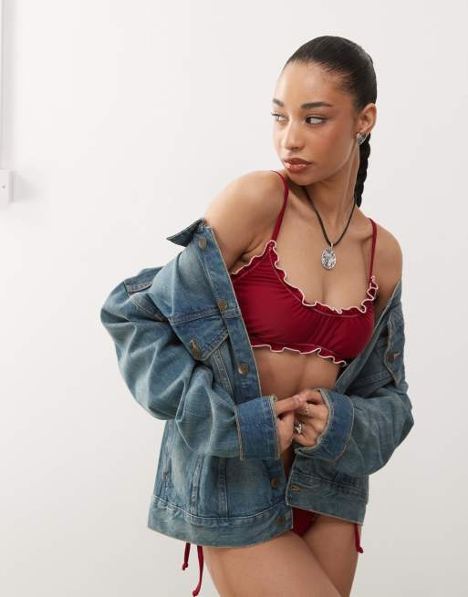 Reclaimed Vintage - Haut de bikini style brassière à volants - Bordeaux, 2 de 4