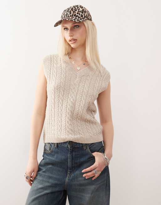 Reclaimed Vintage - Havrefarvet tanktop i patent-kabelstrik 