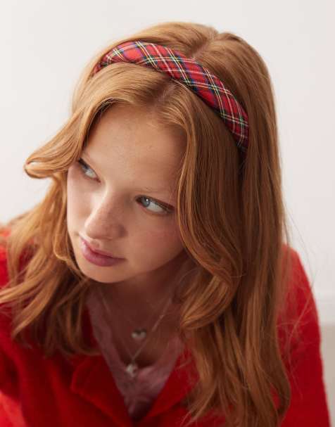 Reclaimed Vintage headband in red tartan - view 1