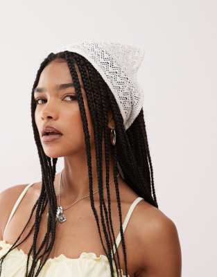 Reclaimed Vintage Reclaimed Vintage headscarf and bandana in white crochet