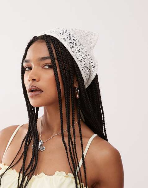 Reclaimed Vintage headscarf and bandana in white crochet - view 1