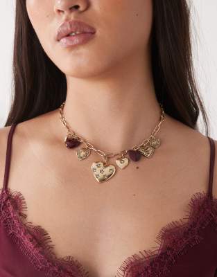 Reclaimed Vintage Heart Charm Necklace In Multi