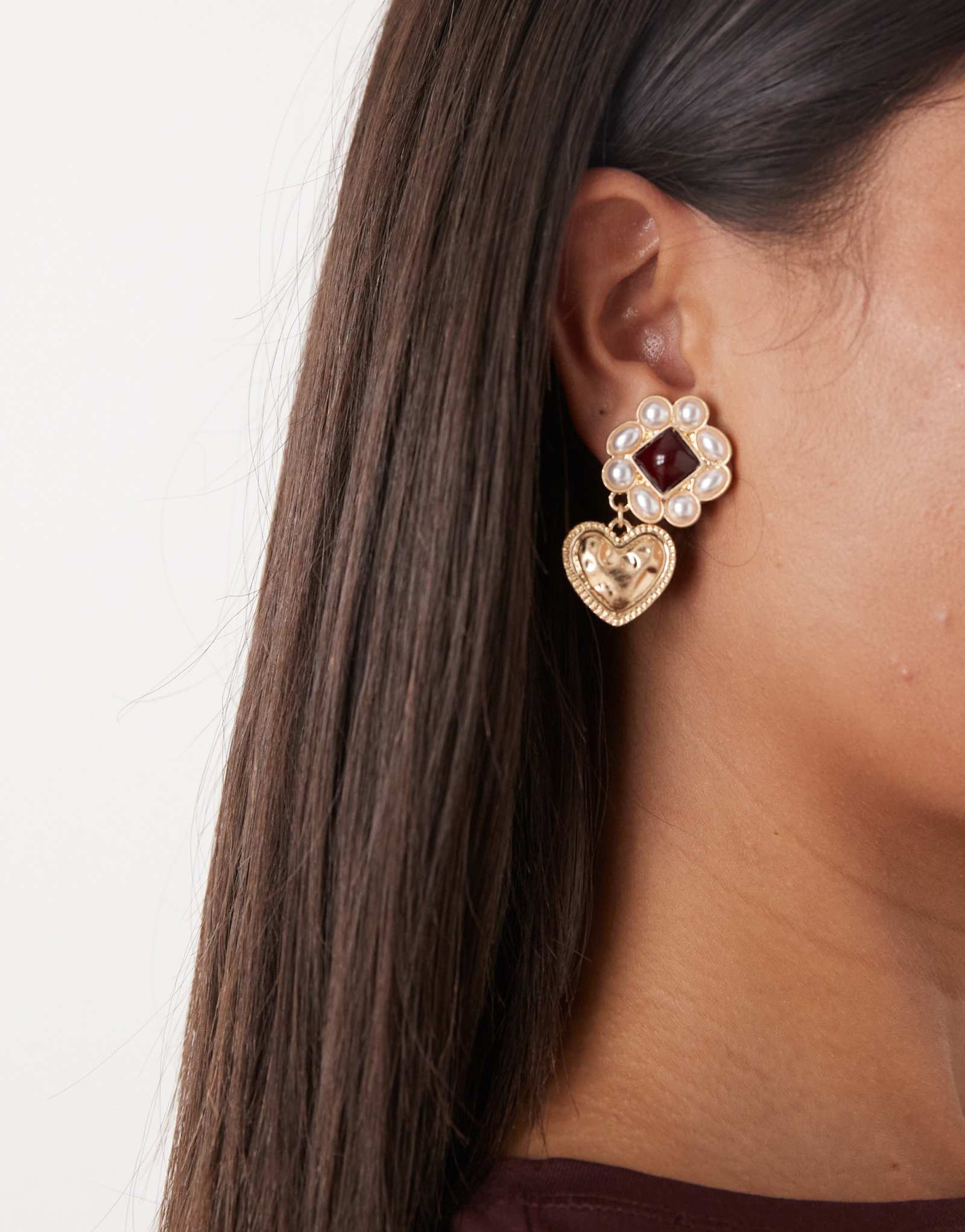 Восстановленные винтажные серьги-капли в виде сердечек с отделкой из искусственного камня золотого оттенка