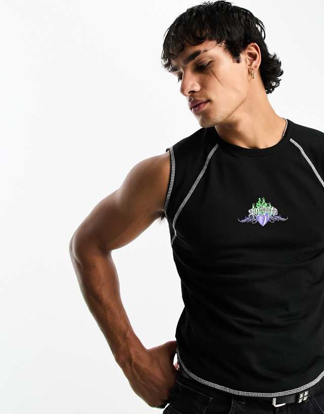 Reclaimed Vintage heart graphic contrast stitch tank top in black