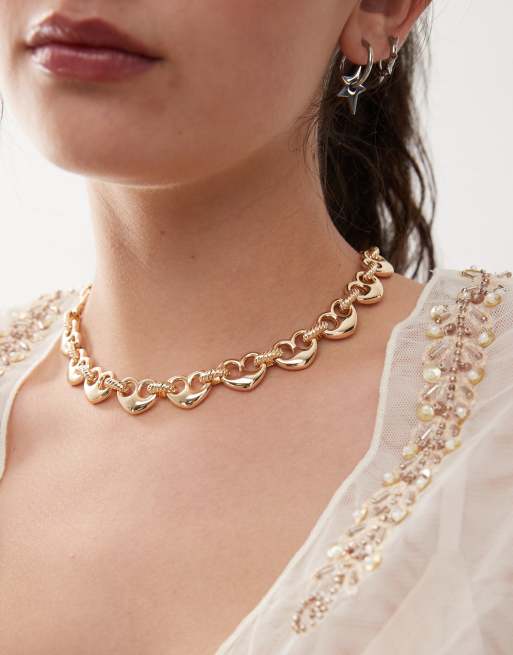 Reclaimed Vintage heart link chain necklace in gold tone