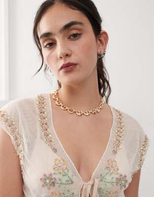 Reclaimed Vintage Heart Link Chain Necklace In Gold