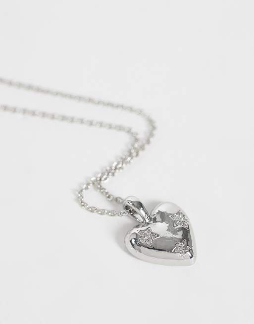 Reclaimed Vintage heart pendant necklace with star detail in silver, 4 of 4