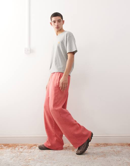 Reclaimed Vintage heavyweight wide leg sweatpants in washed red, 3 of 5