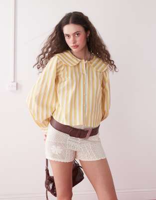Reclaimed Vintage - Hemdbluse mit Bubikragen und Liegestuhl-Streifen in Buttergelb-Bunt