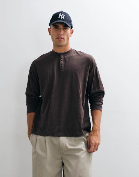 Reclaimed Vintage henley neck t-shirt in brown - view 1