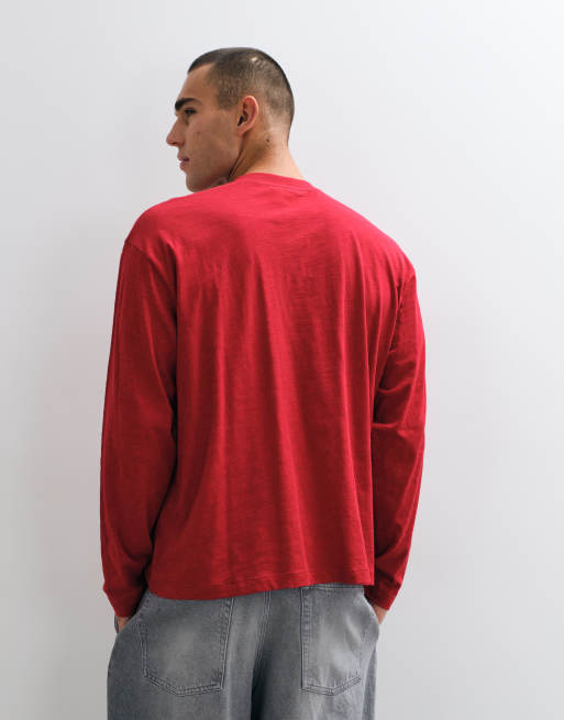 Reclaimed Vintage henley-t-shirt i rött, 4 av 5