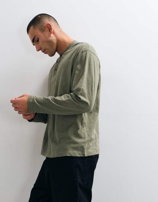 Reclaimed Vintage Henley-T-Shirt in Khaki, 3 von 5