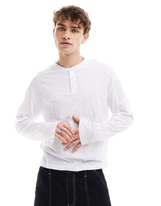 Reclaimed Vintage - Henley T-shirt met lange mouwen van slubstof in wit
