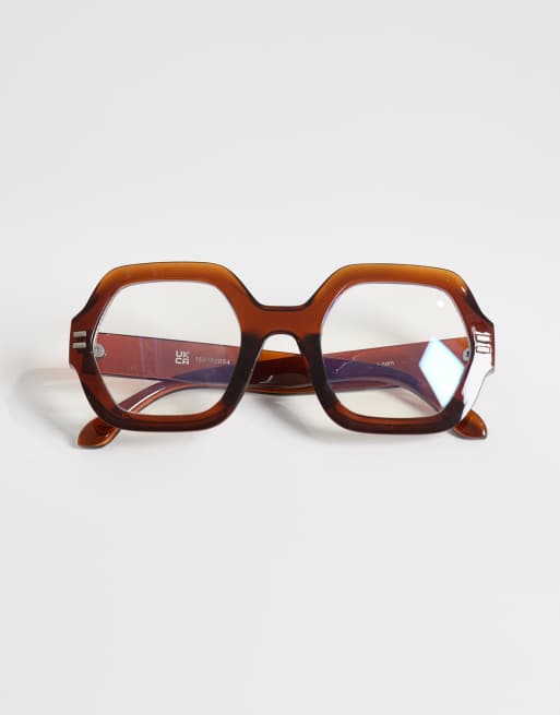 Reclaimed Vintage hexagonal blue light glasses in chocolate brown, 3 of 3