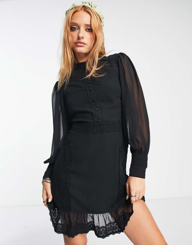 Reclaimed Vintage high neck mini dress in black