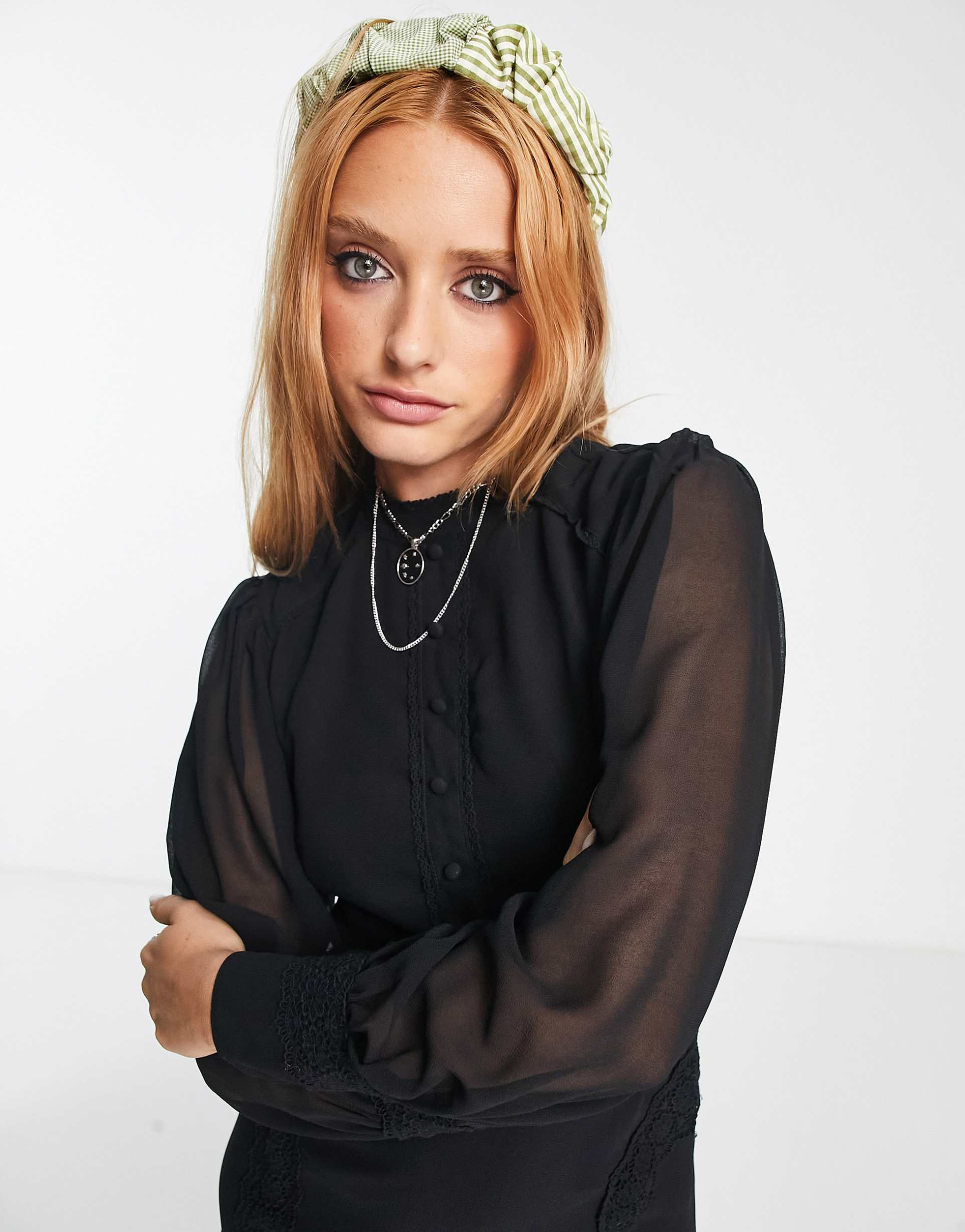 Reclaimed Vintage high neck mini dress in black view 4