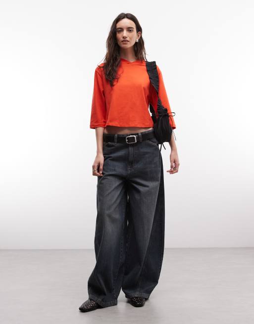 Reclaimed Vintage high v neck sleeve in Red, 3 of 4