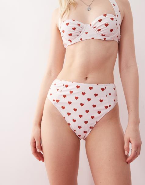 Reclaimed Vintage high waist bikini bottom with seam details in retro heart print - view 1