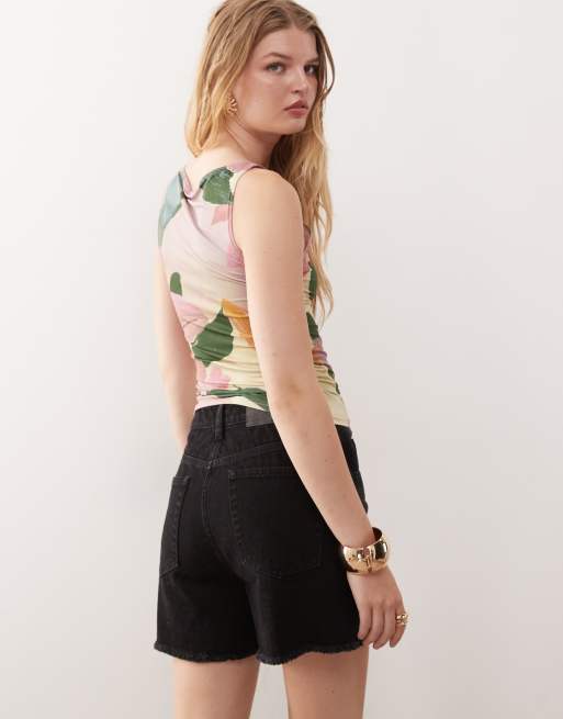 Reclaimed Vintage high waisted denim mom shorts in black wash, 5 of 5