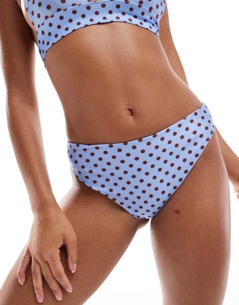 Reclaimed Vintage hipster bikini bottom in blue polka dot print - view 1