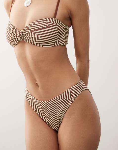 Reclaimed Vintage hipster bikini bottom in spliced chocolate stripe - view 1