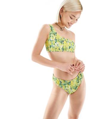 Reclaimed Vintage Hipster Bikini Bottom In Yellow Blurred Floral Print