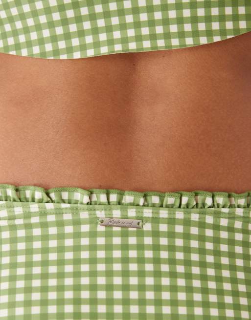 Reclaimed Vintage hipster bikini bottom with frill detail in green and white gingham check, 4 of 4