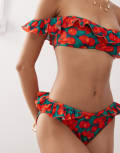 [Reclaimed Vintage] Reclaimed Vintage hipster bikini bottoms with ruffles in fruity orange print-Multi 12 Orange print