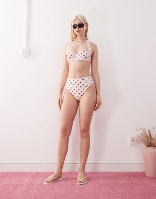 Reclaimed Vintage - Højtaljede bikinitrusser med sømdetaljer og retro hjerteprint, 2 af 4