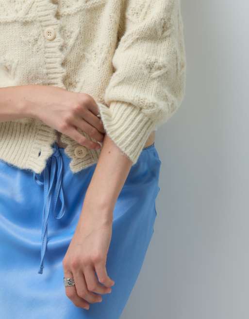 Reclaimed Vintage hæklet kabelstrikket cardigan i smørgul, 3 af 4
