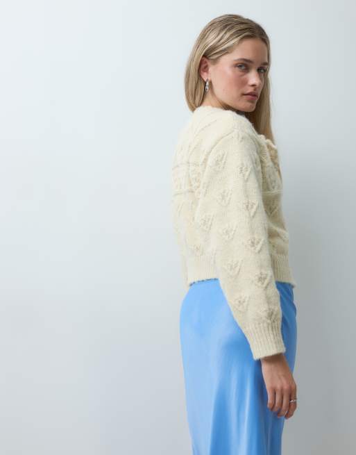 Reclaimed Vintage hæklet kabelstrikket cardigan i smørgul, 4 af 4