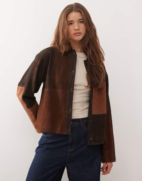 Reclaimed Vintage – Hochwertige Jacke aus einem Mix aus echtem Wildleder in Hellbraun mit Kontrastbahnen - view 1