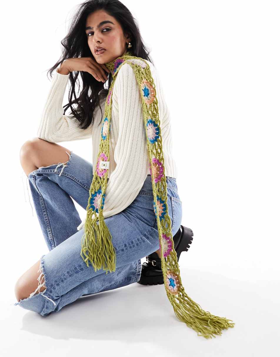 Reclaimed Vintage homespun skinny scarf in green