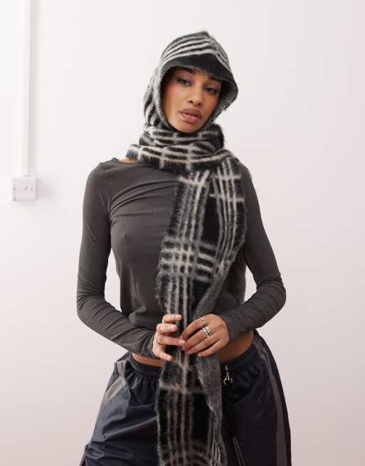 Reclaimed Vintage hood blanket scarf in black and white check ASOS