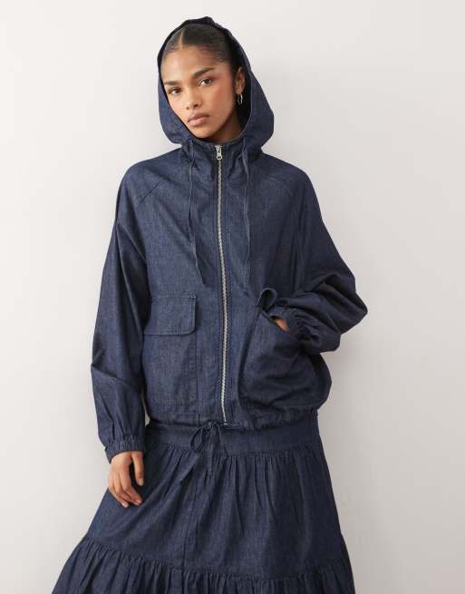 Reclaimed Vintage hooded zip through jacket in indigo denim