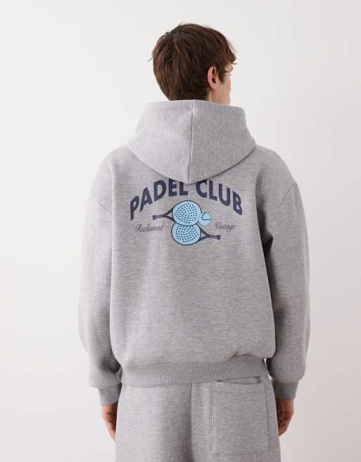 Reclaimed Vintage hoodie in grey marl with padel logo, 3 of 5