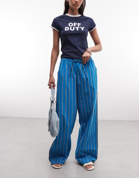 Reclaimed Vintage – Hose im Pyjama-Stil in gestreiftem Blau, Kombiteil - view 1