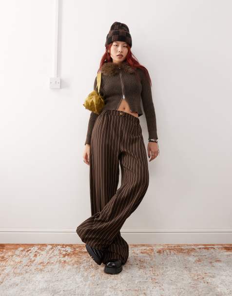 Reclaimed Vintage – Hose in Schokobraun mit Nadelstreifen und weitem Bein - view 1