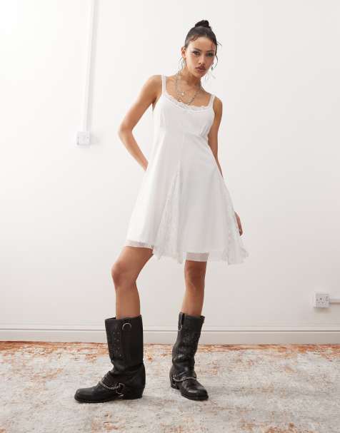 Reclaimed Vintage - Hvid babydoll-smock-kjole i westernstil - view 1