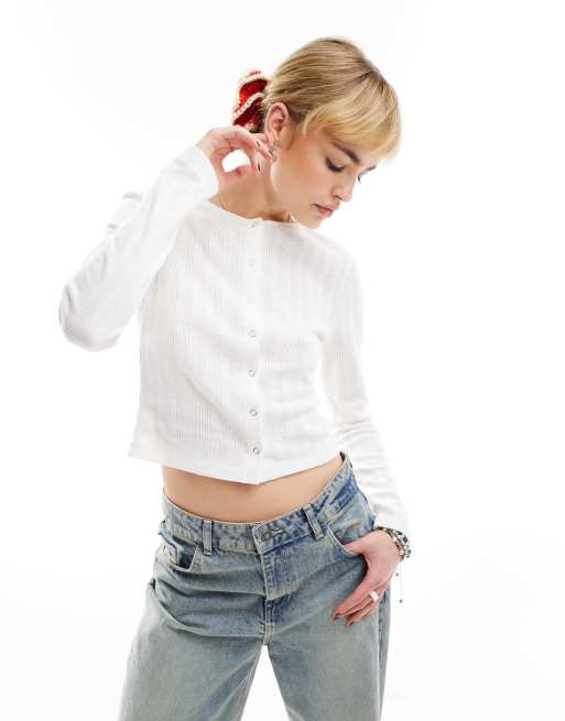 Reclaimed Vintage - Hvid cardigan i pointelle med knapper