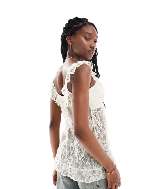 Reclaimed Vintage - Hvid tunikatop i babydoll-stil, 3 af 4