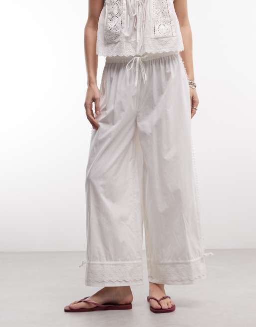 Reclaimed Vintage - Hvide cropped ballonbukser med broderede kanter, 2 af 5