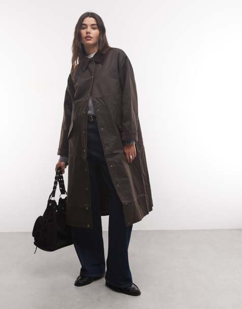 Reclaimed Vintage imperméable long ciré marron - view 1