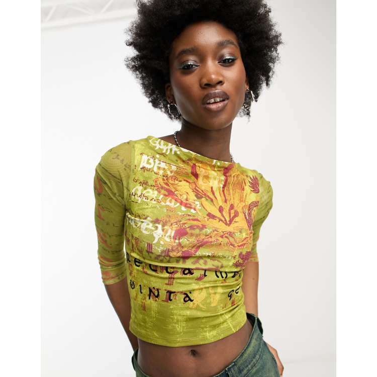 Reclaimed Vintage inclusive Y2K slash neck quarter sleeve top in