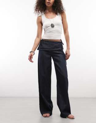 Reclaimed Vintage Indigo Chambray Pants With Tie Detail-blue In Black